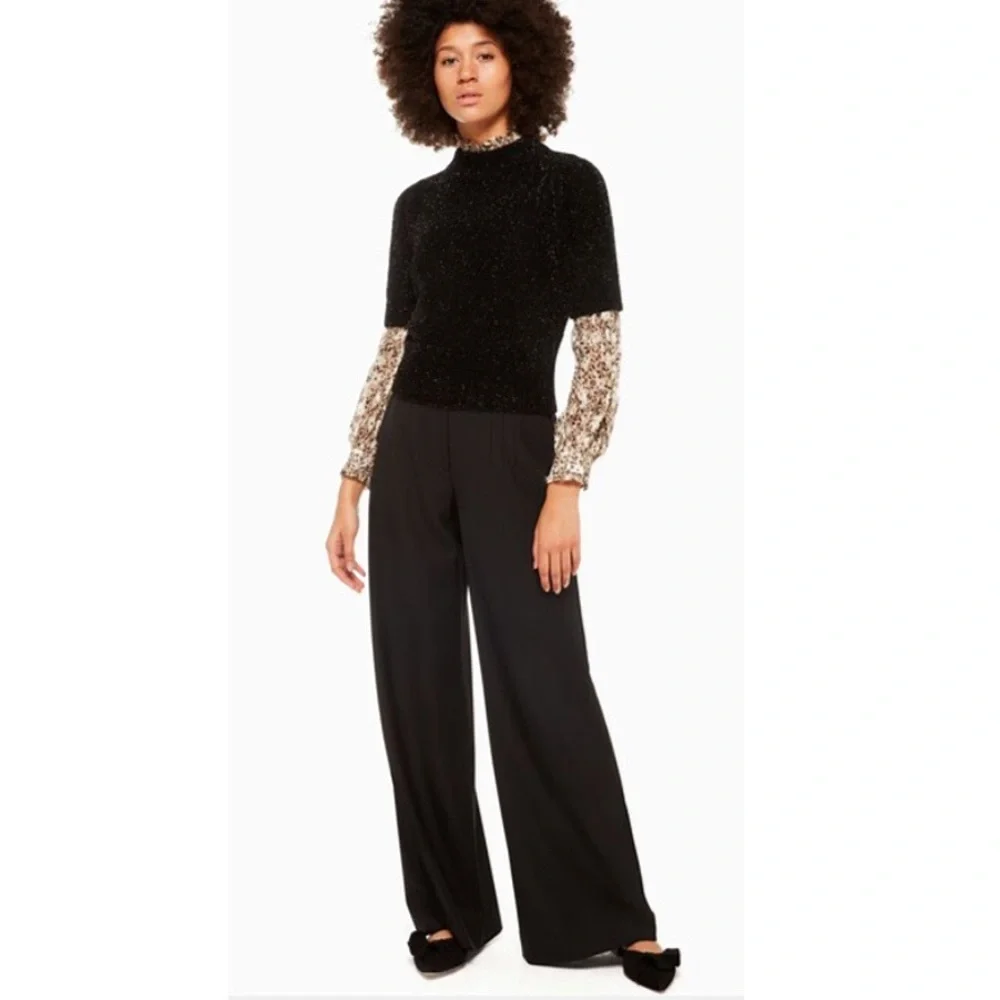 Kate Spade Metallic Black Texture Short Sleeve Sweater